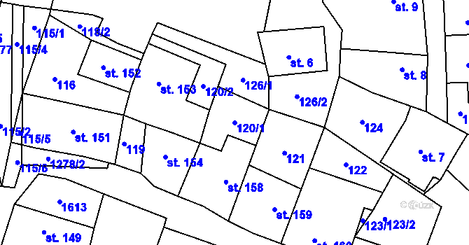 Parcela st. 120/1 v KÚ Železnice, Katastrální mapa