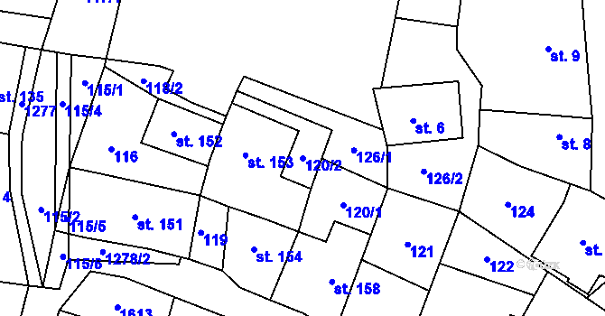 Parcela st. 120/2 v KÚ Železnice, Katastrální mapa