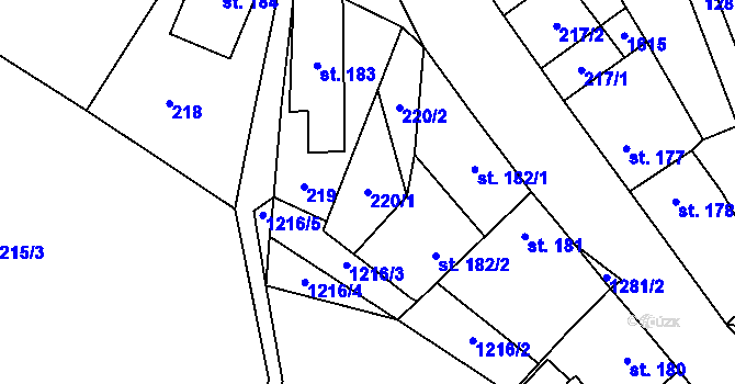 Parcela st. 220/1 v KÚ Železnice, Katastrální mapa