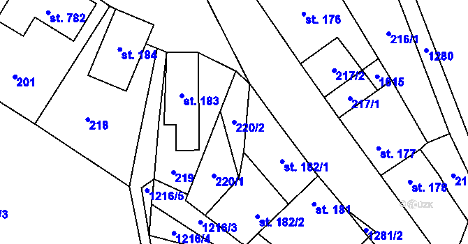 Parcela st. 220/2 v KÚ Železnice, Katastrální mapa