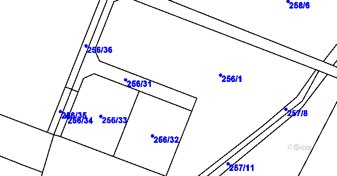 Parcela st. 256/1 v KÚ Železnice, Katastrální mapa