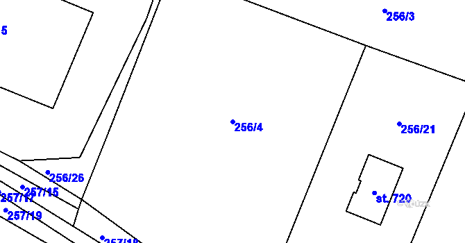 Parcela st. 256/4 v KÚ Železnice, Katastrální mapa