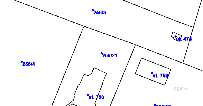 Parcela st. 256/21 v KÚ Železnice, Katastrální mapa