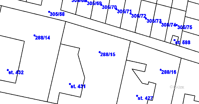 Parcela st. 288/15 v KÚ Železnice, Katastrální mapa