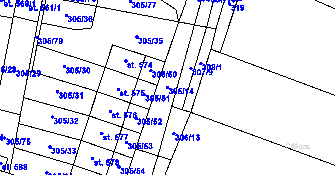 Parcela st. 305/14 v KÚ Železnice, Katastrální mapa