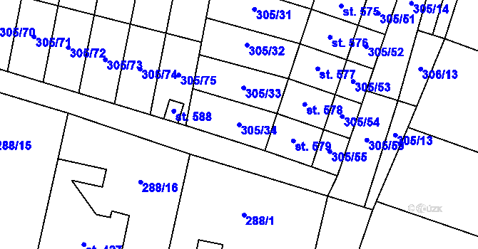 Parcela st. 305/34 v KÚ Železnice, Katastrální mapa