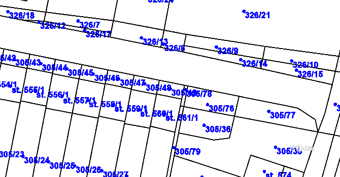 Parcela st. 305/49 v KÚ Železnice, Katastrální mapa
