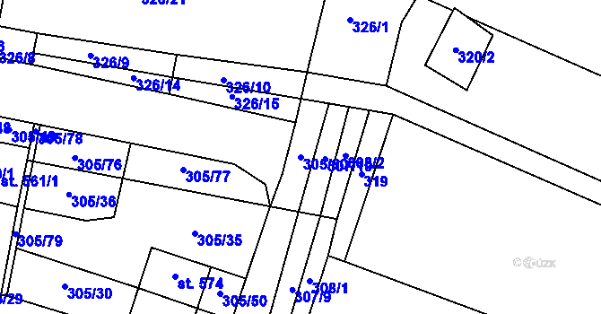 Parcela st. 305/60 v KÚ Železnice, Katastrální mapa