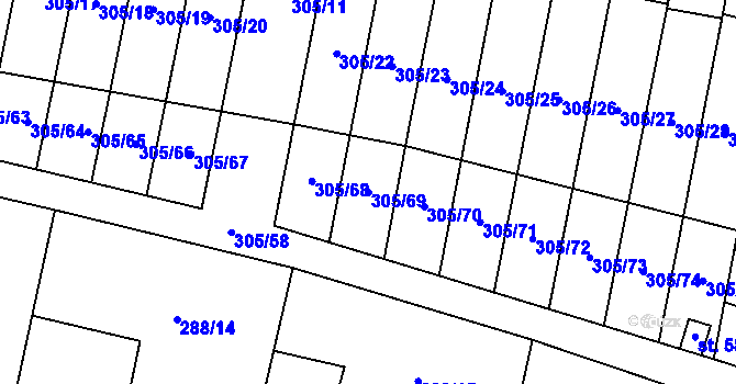 Parcela st. 305/69 v KÚ Železnice, Katastrální mapa