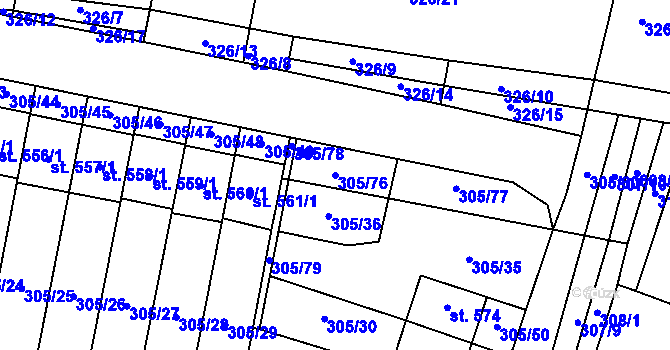 Parcela st. 305/76 v KÚ Železnice, Katastrální mapa