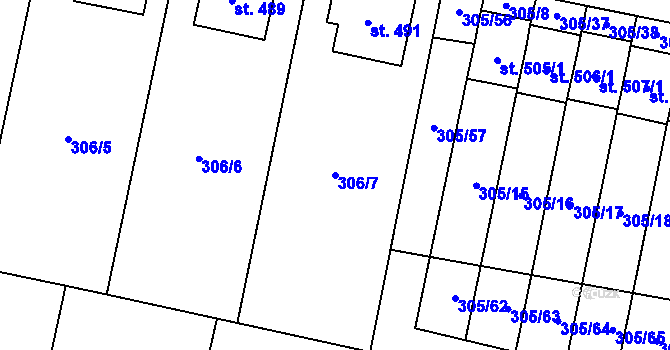 Parcela st. 306/7 v KÚ Železnice, Katastrální mapa