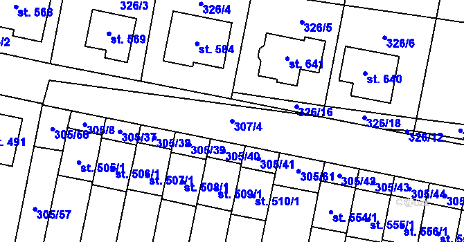 Parcela st. 307/4 v KÚ Železnice, Katastrální mapa