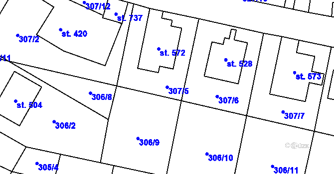 Parcela st. 307/5 v KÚ Železnice, Katastrální mapa