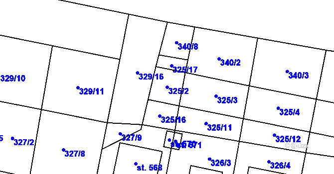 Parcela st. 325/2 v KÚ Železnice, Katastrální mapa