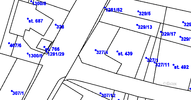 Parcela st. 327/4 v KÚ Železnice, Katastrální mapa