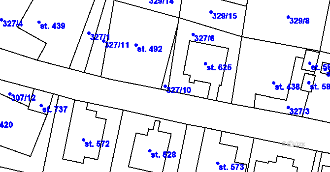 Parcela st. 327/10 v KÚ Železnice, Katastrální mapa