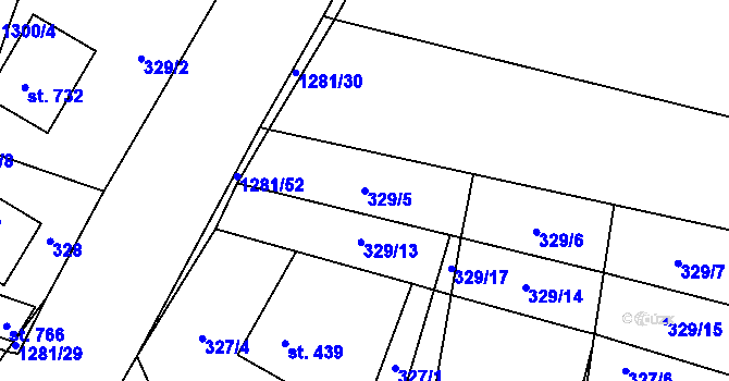 Parcela st. 329/5 v KÚ Železnice, Katastrální mapa