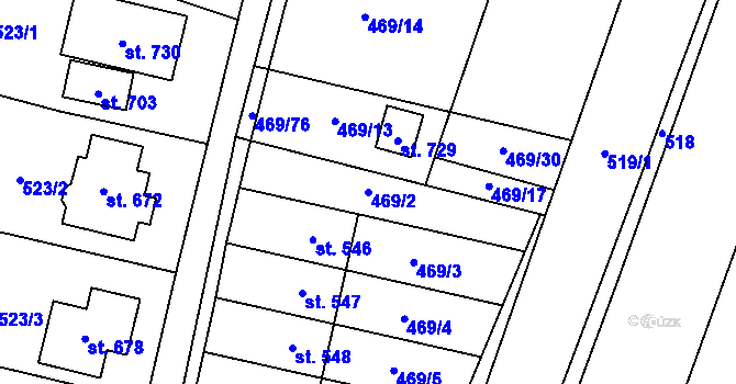 Parcela st. 469/2 v KÚ Železnice, Katastrální mapa