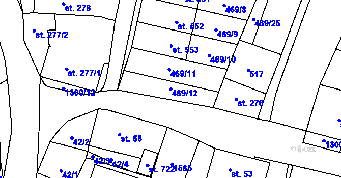 Parcela st. 469/12 v KÚ Železnice, Katastrální mapa