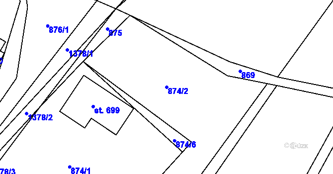 Parcela st. 874/2 v KÚ Železnice, Katastrální mapa