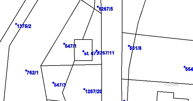Parcela st. 1267/11 v KÚ Železnice, Katastrální mapa