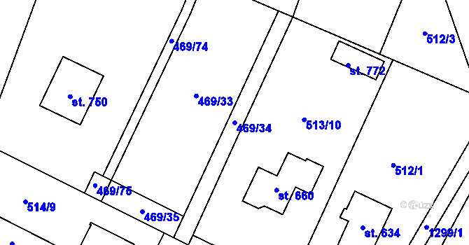 Parcela st. 469/34 v KÚ Železnice, Katastrální mapa