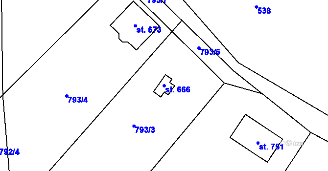 Parcela st. 666 v KÚ Železnice, Katastrální mapa