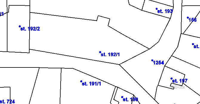 Parcela st. 192/1 v KÚ Železnice, Katastrální mapa