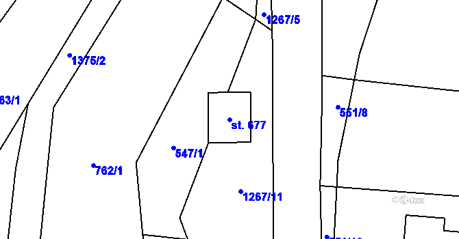 Parcela st. 677 v KÚ Železnice, Katastrální mapa