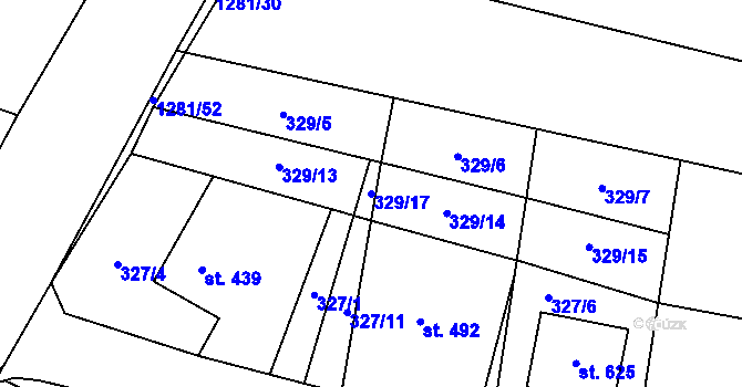 Parcela st. 329/17 v KÚ Železnice, Katastrální mapa