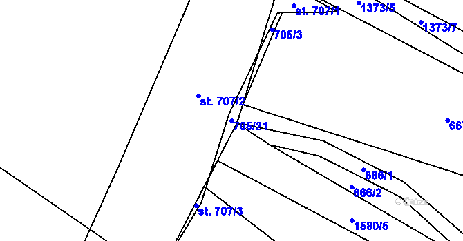 Parcela st. 705/21 v KÚ Železnice, Katastrální mapa
