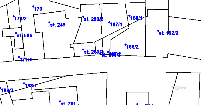 Parcela st. 250/3 v KÚ Železnice, Katastrální mapa