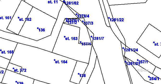 Parcela st. 137/1 v KÚ Železnice, Katastrální mapa