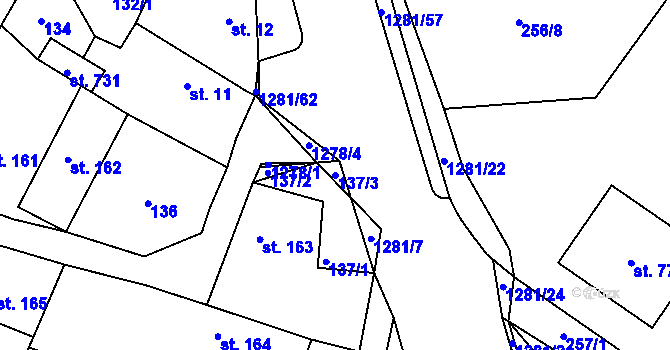Parcela st. 137/3 v KÚ Železnice, Katastrální mapa