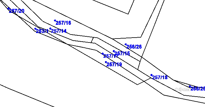Parcela st. 257/17 v KÚ Železnice, Katastrální mapa