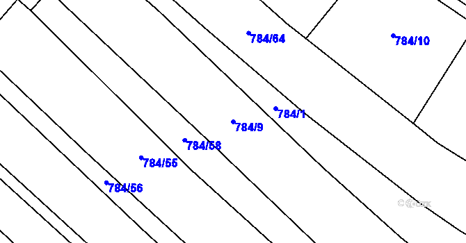 Parcela st. 784/9 v KÚ Železnice, Katastrální mapa