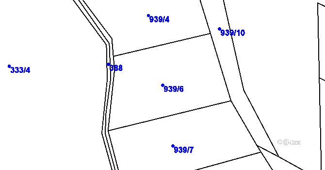 Parcela st. 939/6 v KÚ Železnice, Katastrální mapa