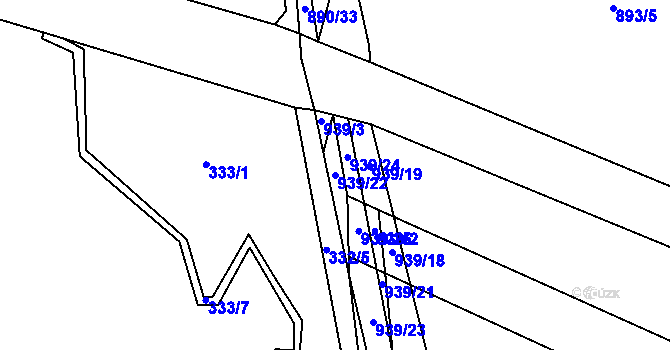 Parcela st. 939/22 v KÚ Železnice, Katastrální mapa