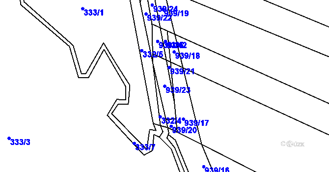 Parcela st. 939/23 v KÚ Železnice, Katastrální mapa