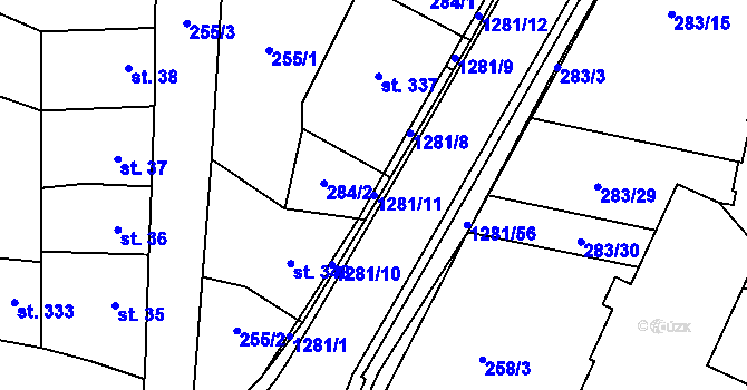 Parcela st. 1281/11 v KÚ Železnice, Katastrální mapa