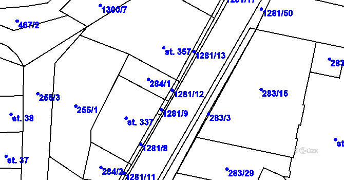 Parcela st. 1281/12 v KÚ Železnice, Katastrální mapa