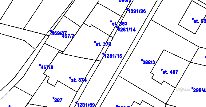 Parcela st. 1281/15 v KÚ Železnice, Katastrální mapa
