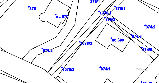 Parcela st. 1378/2 v KÚ Železnice, Katastrální mapa