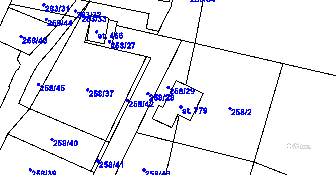 Parcela st. 258/29 v KÚ Železnice, Katastrální mapa