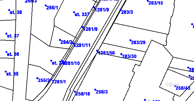 Parcela st. 1281/56 v KÚ Železnice, Katastrální mapa