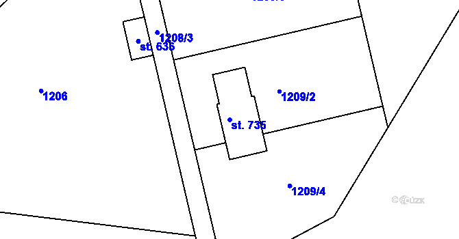 Parcela st. 735 v KÚ Železnice, Katastrální mapa