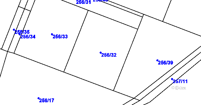 Parcela st. 256/32 v KÚ Železnice, Katastrální mapa