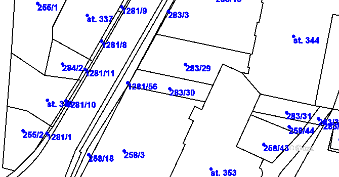 Parcela st. 283/30 v KÚ Železnice, Katastrální mapa
