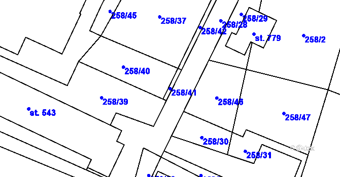 Parcela st. 258/41 v KÚ Železnice, Katastrální mapa