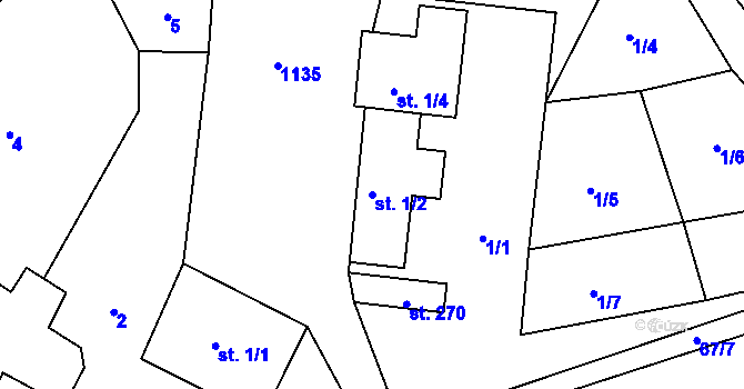 Parcela st. 1/2 v KÚ Bzí u Železného Brodu, Katastrální mapa